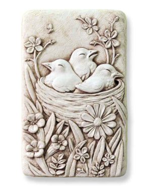 Cast Stone Plaque Featuring Birds Cozy Nest